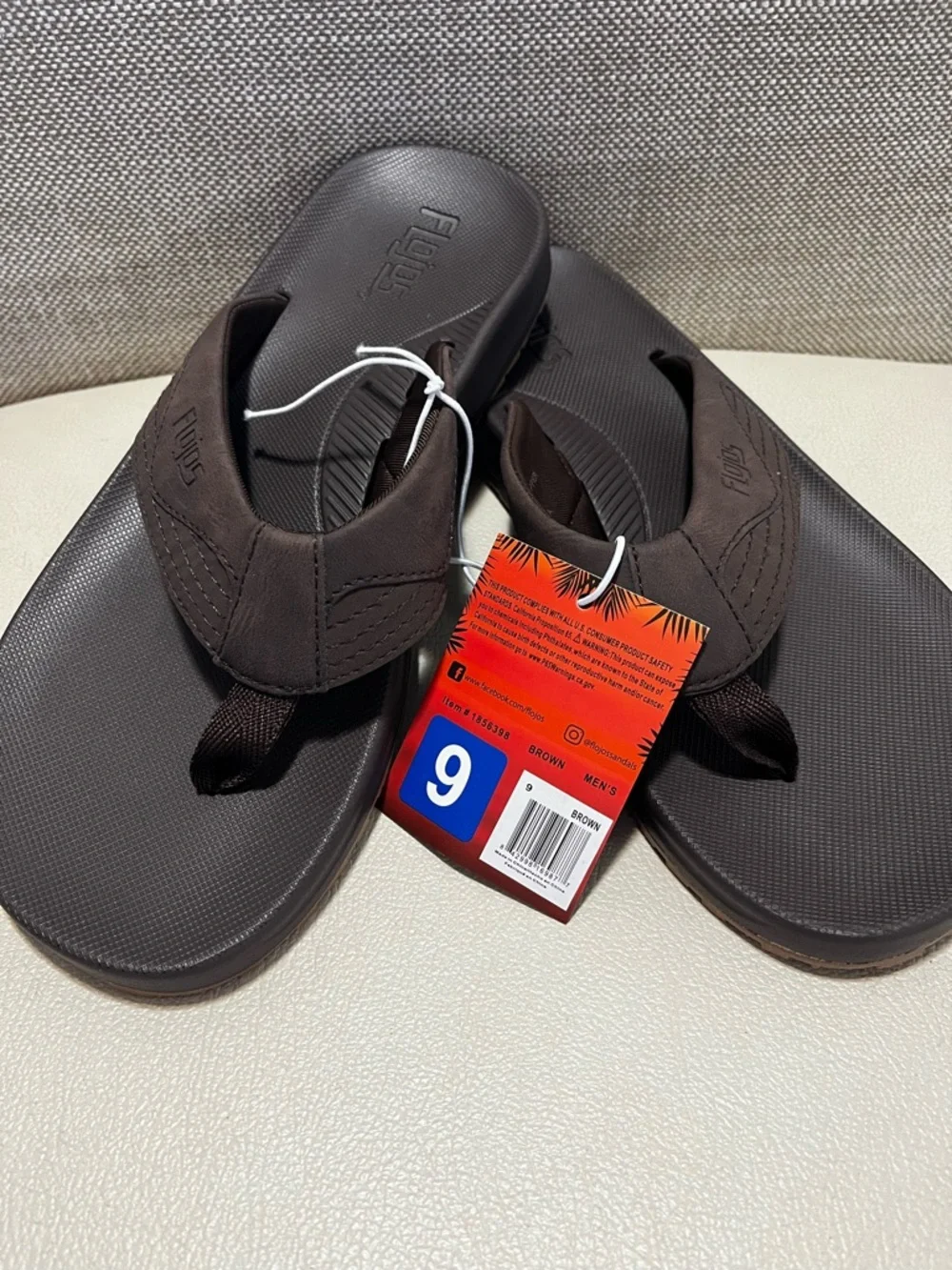 Flojos Brown Men's Cushioned Flip Flops Size 9